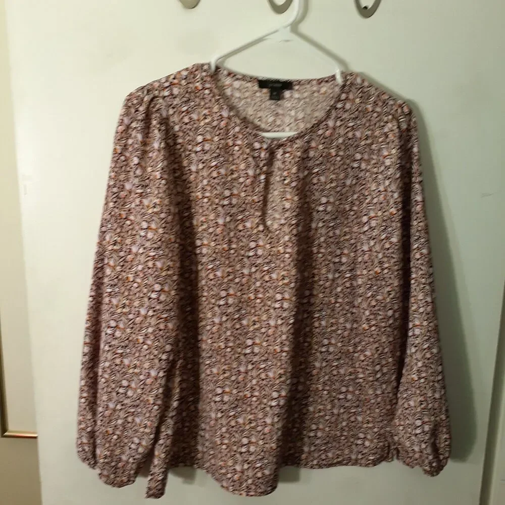J. Crew Women's M Top Brown Floral Print Keyhole Neck Blouse Shirt  J.crew
